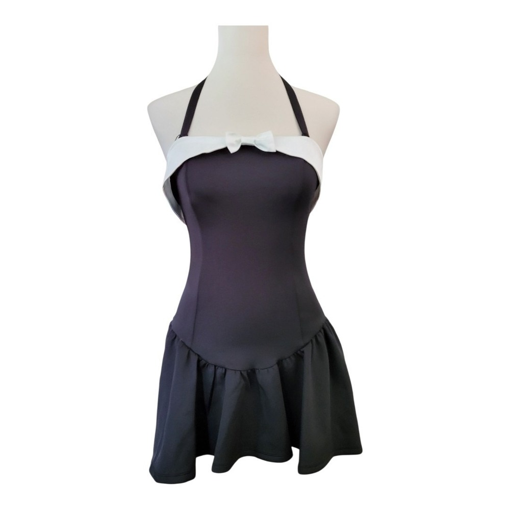Johnny Wujek JCPenney Halter Mini Dress XS Black White Bow‎ Y2K Retro Party Cute